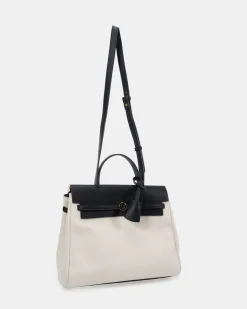 ABRAXAS BLACK/LINEN TOP HANDLE BAG