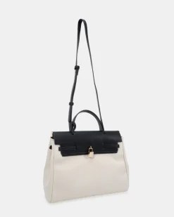 ABRAXAS BLACK/LINEN TOP HANDLE BAG