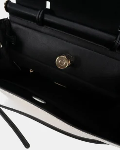 ABRAXAS BLACK/LINEN TOP HANDLE BAG