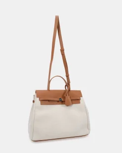 ABRAXAS TAN/LINEN TOP HANDLE BAG