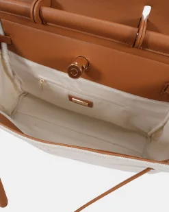 ABRAXAS TAN/LINEN TOP HANDLE BAG