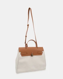 ABRAXAS TAN/LINEN TOP HANDLE BAG