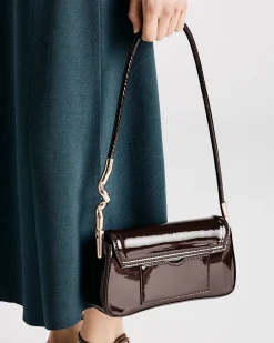 AYRA ESPRESSO PATENT SHOULDER BAG