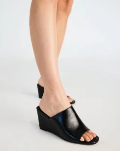 BALISTIC BLACK CRINKLE PATENT Wedge Heels