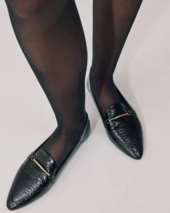 CANTERO Black Croc Ballet Flats