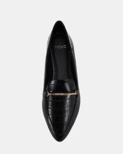 CANTERO Black Croc Ballet Flats