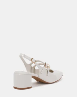CHIMEZIE White Patent Block Heels