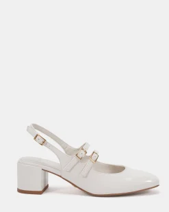 CHIMEZIE White Patent Block Heels