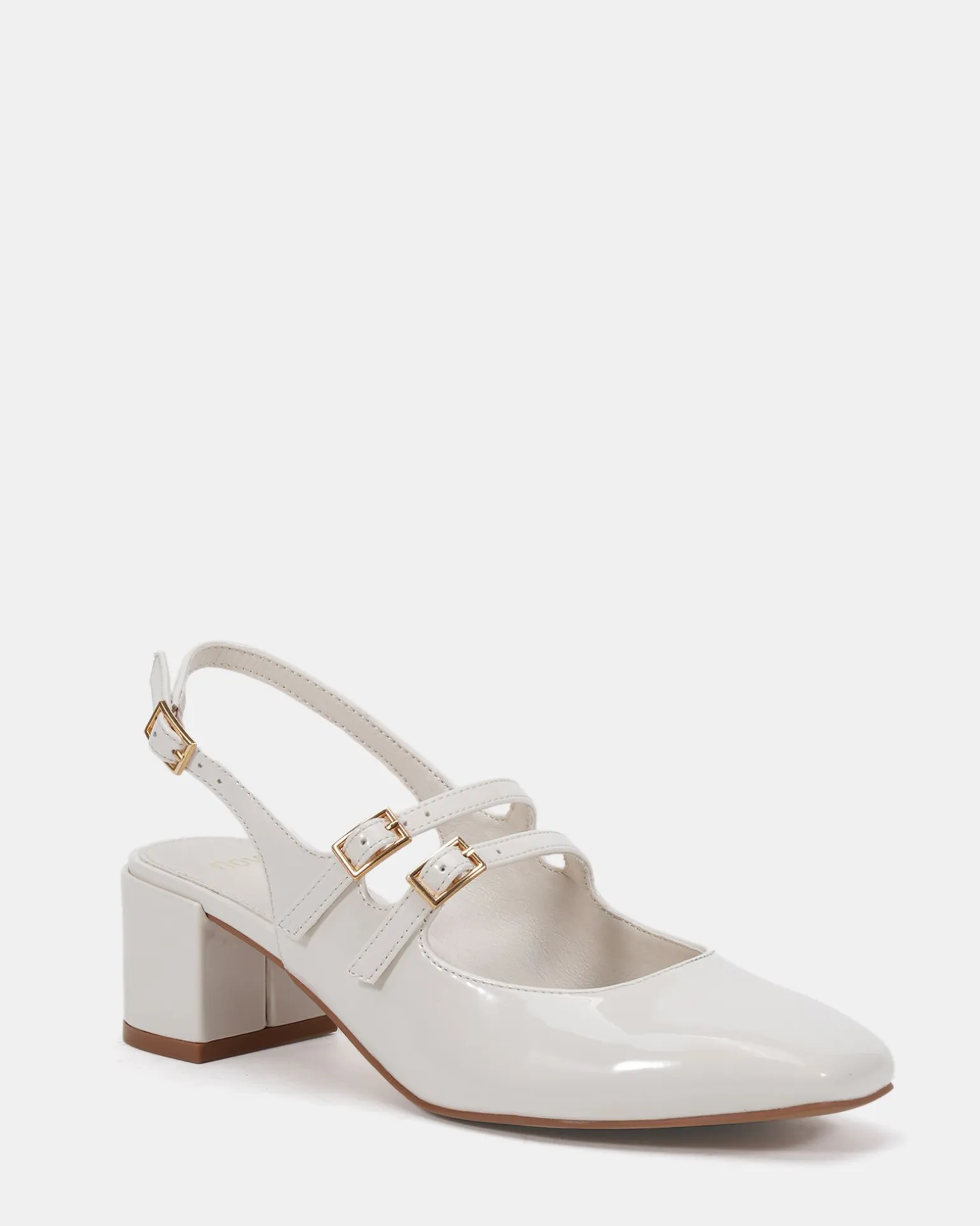 CHIMEZIE White Patent Block Heels