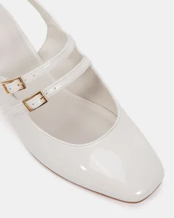 CHIMEZIE White Patent Block Heels