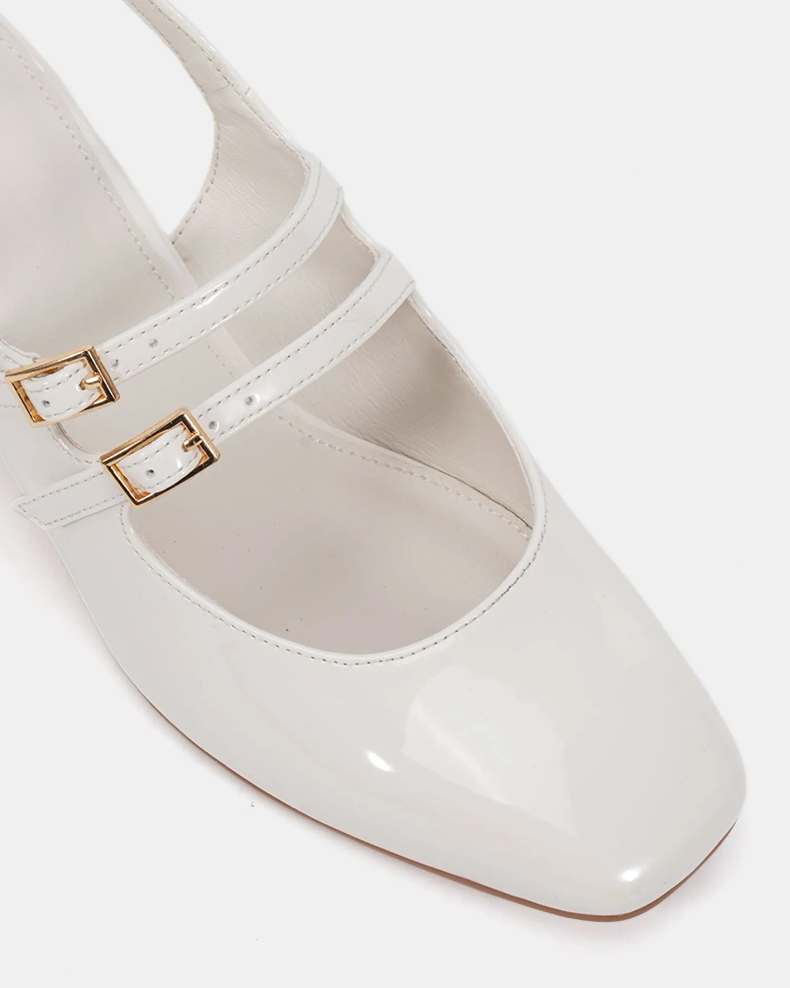 CHIMEZIE White Patent Block Heels