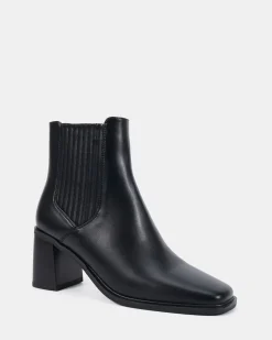 DEFT Black Smooth Heeled Boots