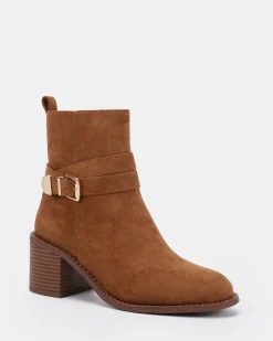 DESIRAE Caramel Suede Heeled Boots