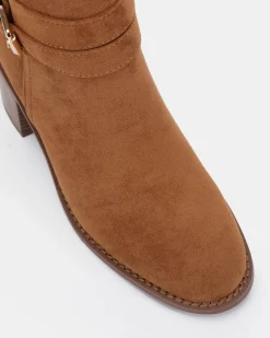 DESIRAE Caramel Suede Heeled Boots