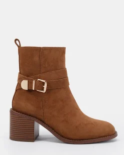 DESIRAE Caramel Suede Heeled Boots