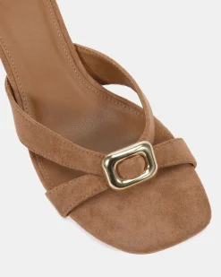 FINNEGAN Caramel Suede Block Heels