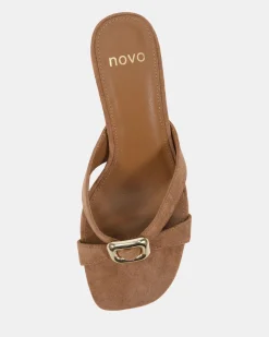 FINNEGAN Caramel Suede Block Heels