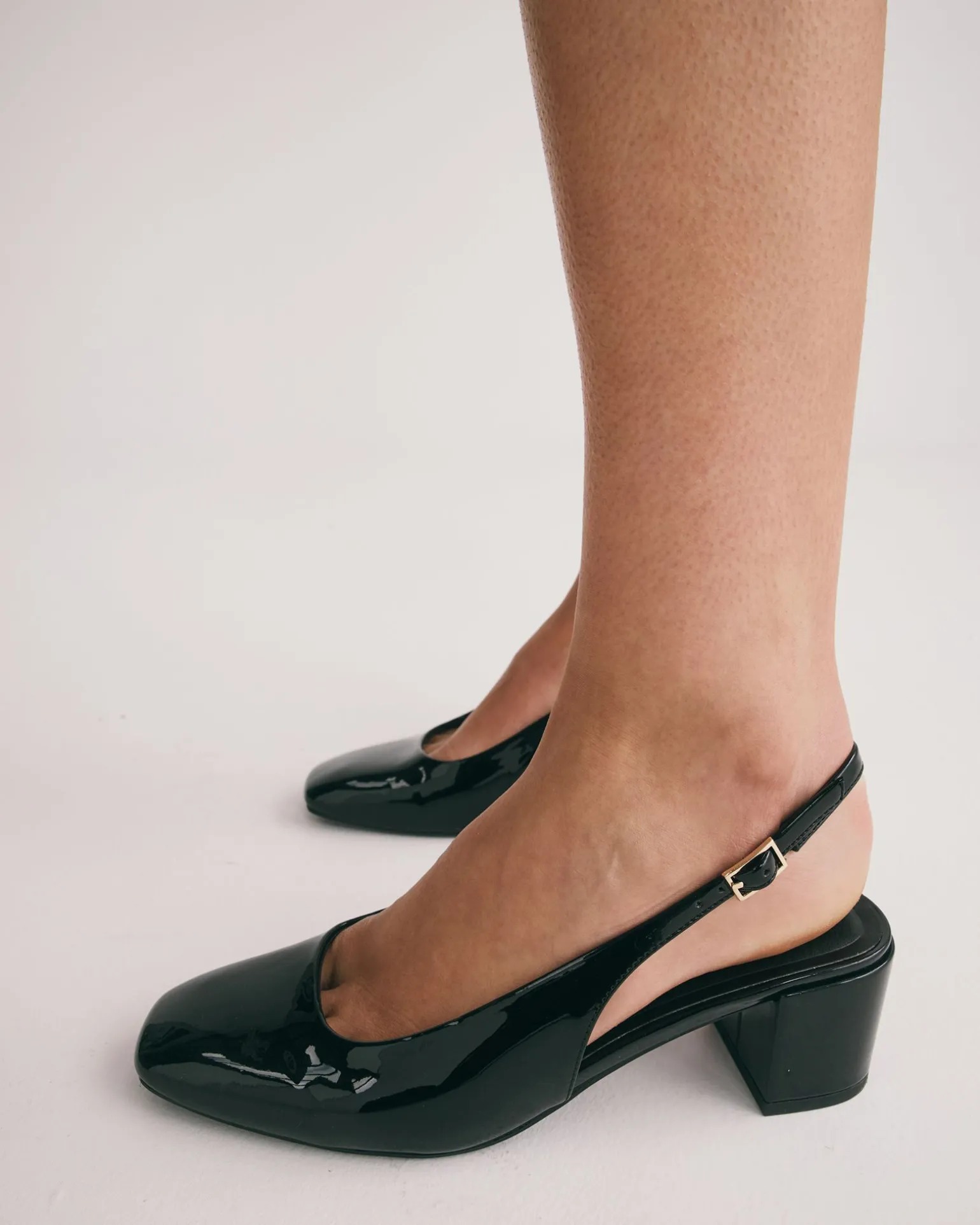 IVOREE Black Patent Block Heels