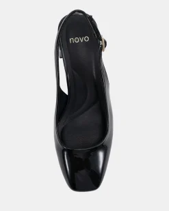 IVOREE Black Patent Block Heels