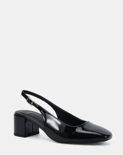 IVOREE Black Patent Block Heels