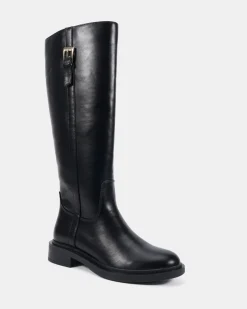 JOLLIE Black Smooth Zip Up Boots