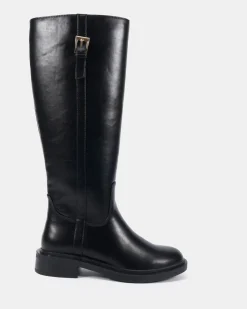 JOLLIE Black Smooth Zip Up Boots