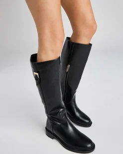 JOLLIE Black Smooth Zip Up Boots