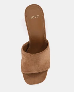 NICOLE Caramel Suede Mules