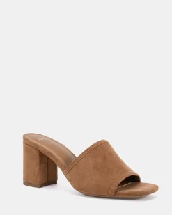 NICOLE Caramel Suede Mules