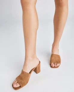 NICOLE Caramel Suede Mules