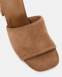 NICOLE Caramel Suede Mules