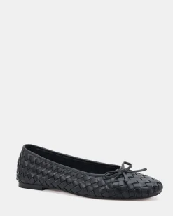 PEEPS BLACK LEATHER Ballet Flats