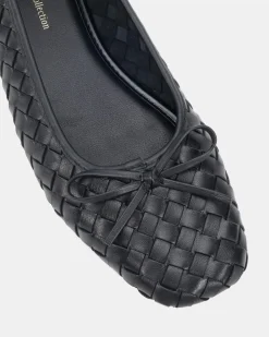 PEEPS BLACK LEATHER Ballet Flats