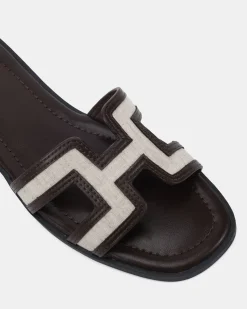 SACHIE Espresso Linen Flat Sandals