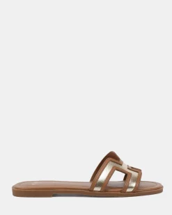 SACHIE TAN/GOLD Flat Sandals