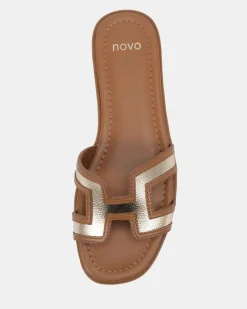 SACHIE TAN/GOLD Flat Sandals