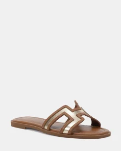SACHIE TAN/GOLD Flat Sandals