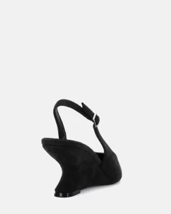 WOODROW Black Suede Wedge Heels