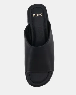 YOGA Black Smooth Wedge Heels
