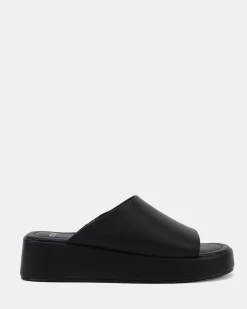 YOGA Black Smooth Wedge Heels