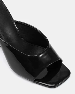 ZAYLEY Black Patent Open Toe Heels