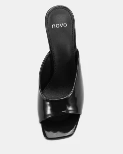 ZAYLEY Black Patent Open Toe Heels