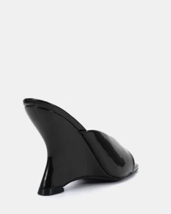 ZAYLEY Black Patent Open Toe Heels