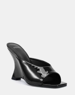 ZAYLEY Black Patent Open Toe Heels