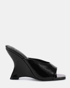 ZAYLEY Black Patent Open Toe Heels