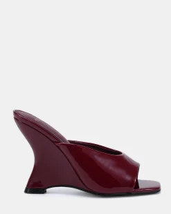 ZAYLEY DEEP RED PATENT Open Toe Heels